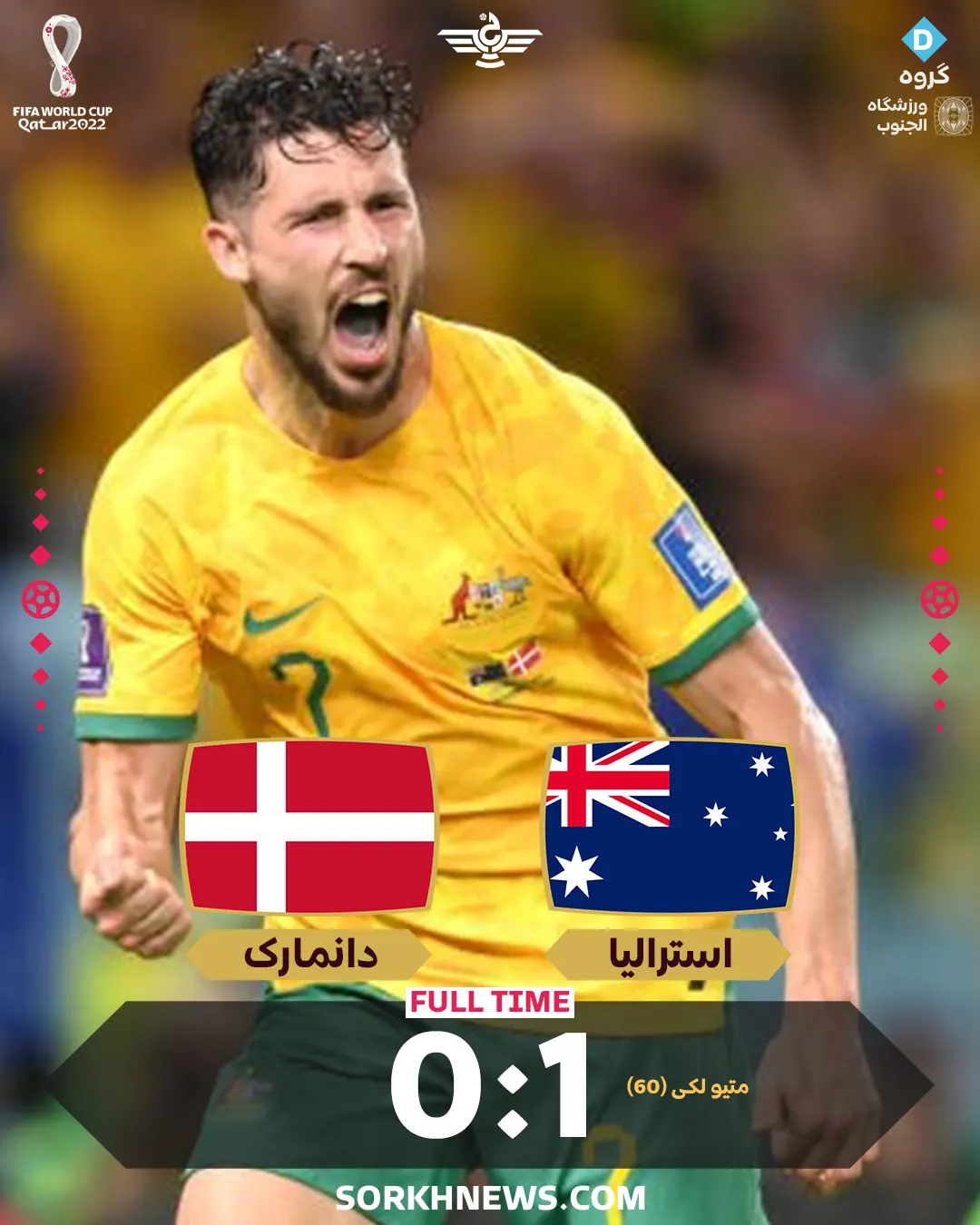 نتیجه بازی استرالیا دانمارک
