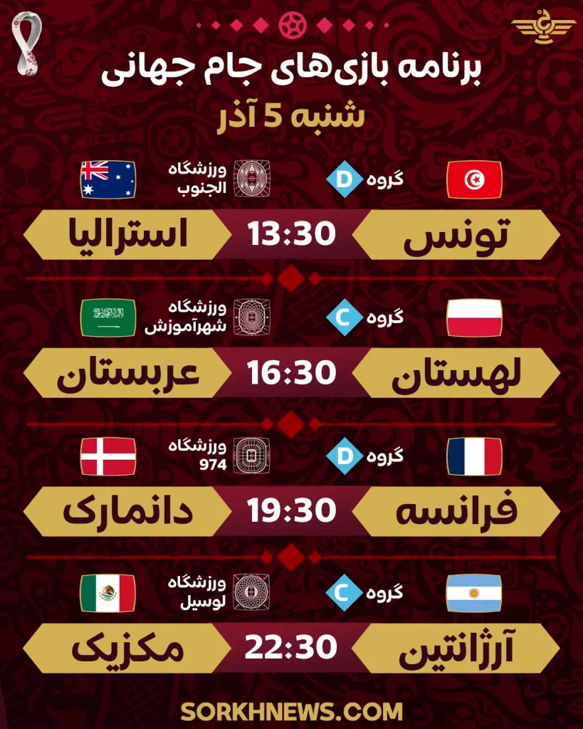 برنامه بازی های جام جهانی – شنبه 5 آذر