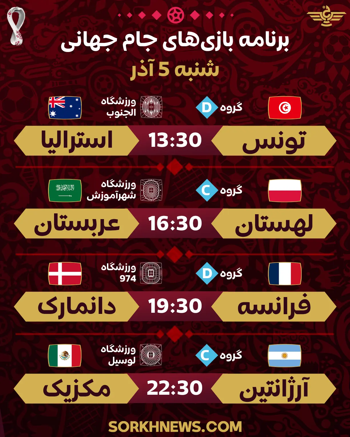 برنامه بازی های جام جهانی – شنبه 5 آذر
