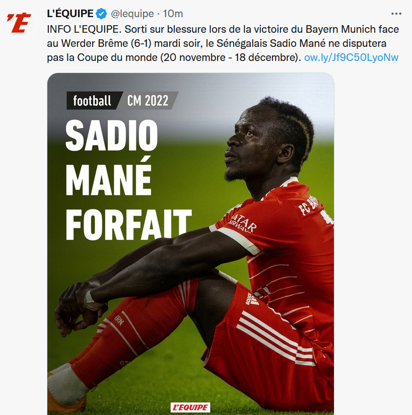 سادیو مانه، غایب بزرگ سنگال در جام جهانی 2022