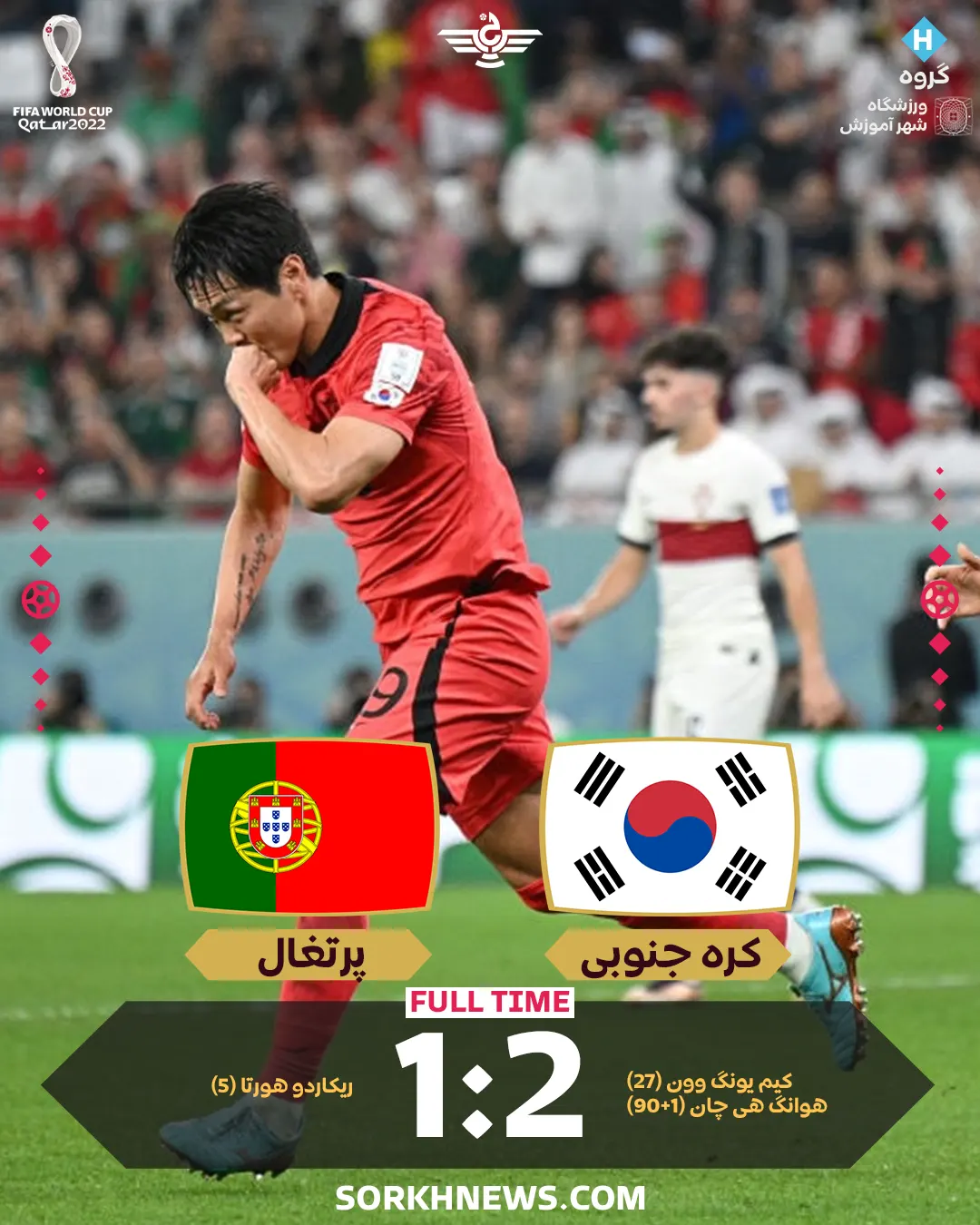 نتیجه بازی کره جنوبی پرتغال