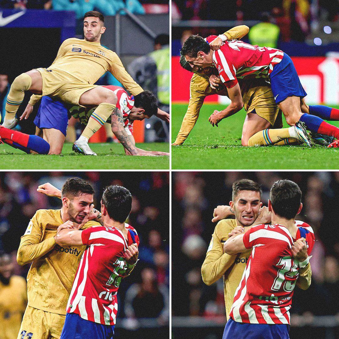 درگیری عجیب بازیکنان بارسلونا و اتلتیکو مادرید + عکس
