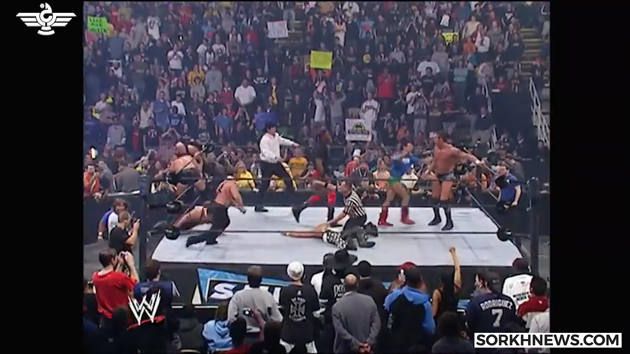 مبارزه کشتی کج راک مقابل براک لزنر در «سامراسلم 2002» بر سر کمربند قهرمانی WWE + ویدئو
